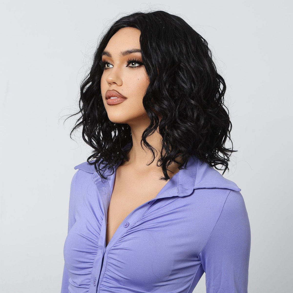 Elegant Short Curly Black Wig with Big Waves