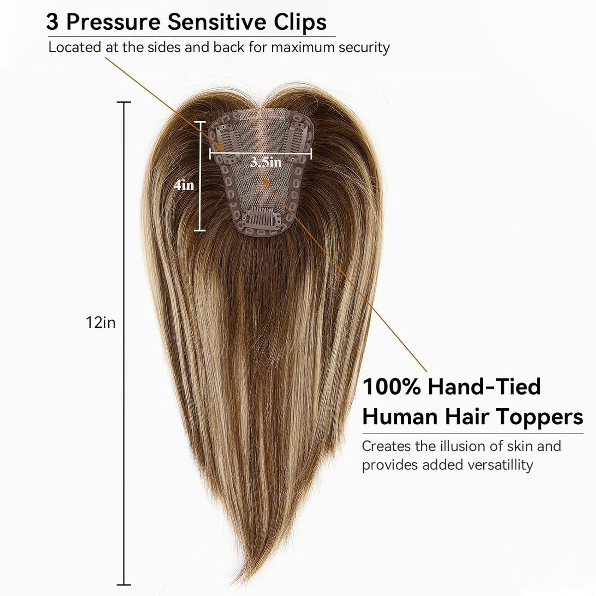 HAIRCUBE Remy Human Hair Toppers for Women, 100% 3.5in*4in Hand-Tied H