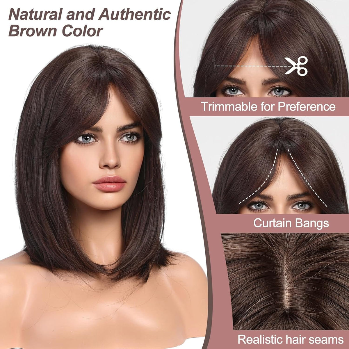 Haircube Short Bobo Dark Brown Omber Straight Synthetic Wigs HAIRCUBE