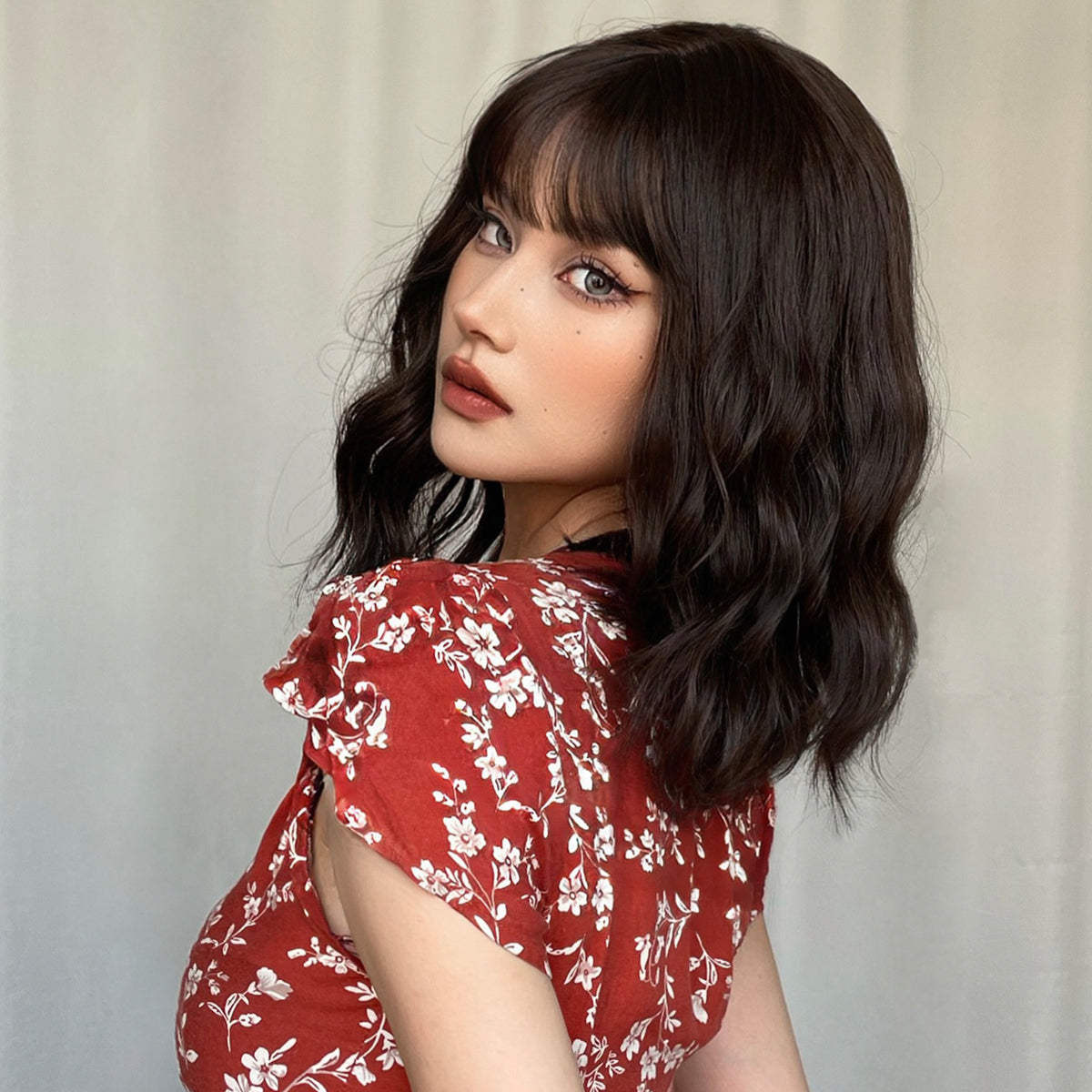 Haircube 15 inches Bob with bangs dark brown HAIRCUBE
