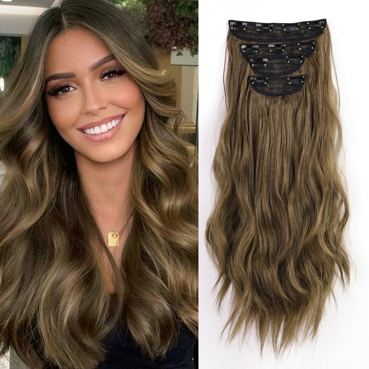 Haircube LuxeBlend 4Clip Hair Extensions Copper Brown, Balayage Blen