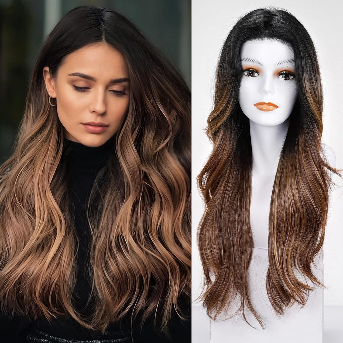 Rhea-HAIRCUBE Skinweft Mono Lace Front Free Part Soft Curls Ombre Brow