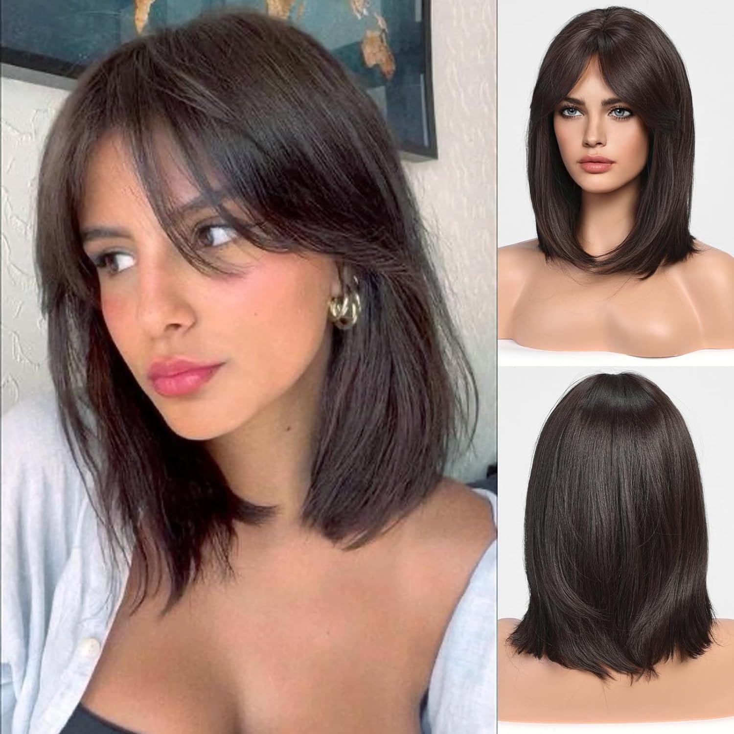 Haircube Short Bobo Dark Brown Omber Straight Synthetic Wigs 