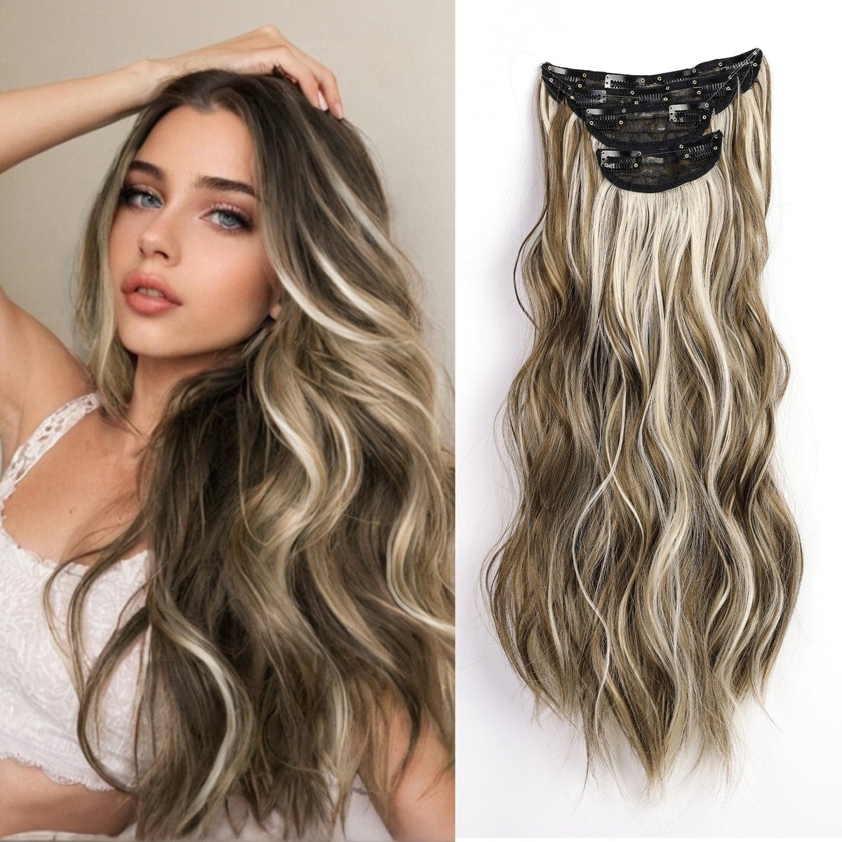 Haircube LuxeBlend 4Clip Hair Extensions Copper Brown, Balayage Blen