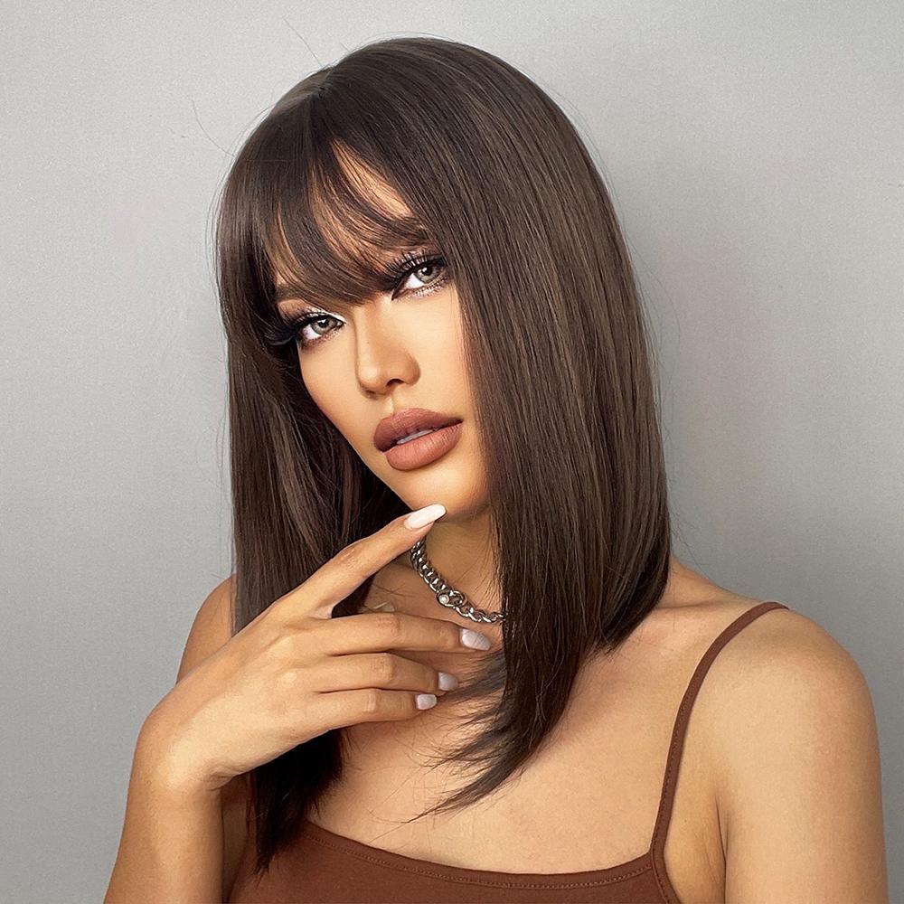 Haircube 18 inches Bob with bangs Ash Brown β HAIRCUBE