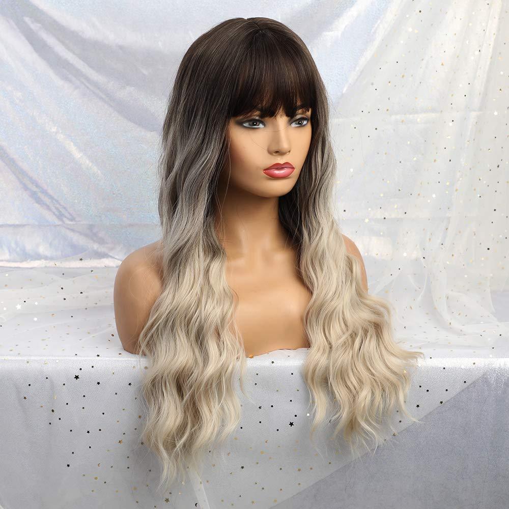 Haircube Long Curly Dark Brown Root Light Blonde Synthetic Wig HAIRCUBE